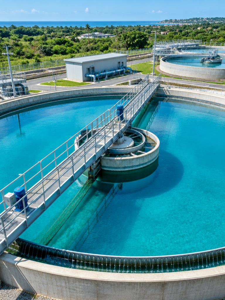 Clean turquoise water in a modern treatment facility